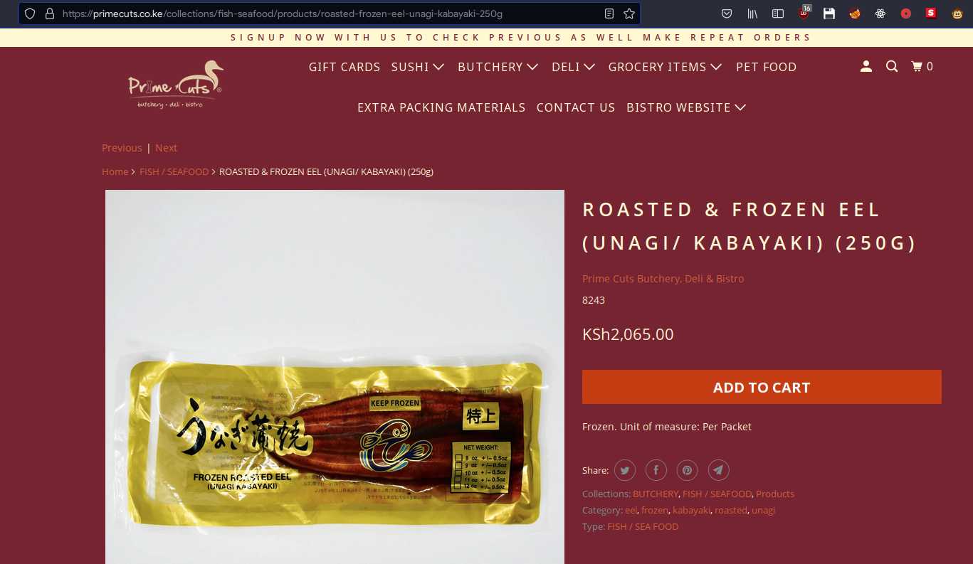 unagi for sale on a kenyan retail ecommerce site